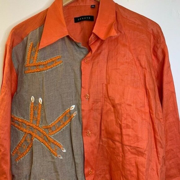 Senate Other - Senate Mens Button Front Shirt Orange Long Sleeve